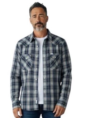 Hollister Blue Plaid Western Button Down Shirt with Pearl Snaps size Medium